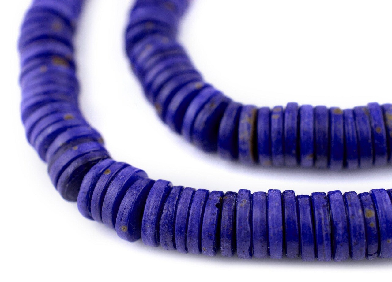 The Bead Chest 8mm Lapis Blue Bone Button Beads: Nepal Flat Round Disk Heishi Beads for DIY Necklace Jewelry Making